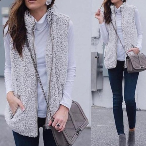 Thread + supply | Full Zip Oatmeal Sherpa Vest | Size Small - Picture 1 of 10